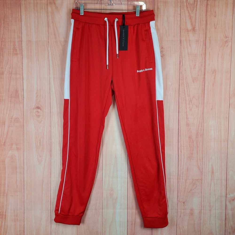 Supply & Demand Retro Pipe Track Pants Mens XL Red White Logo Athleisure Jogger
